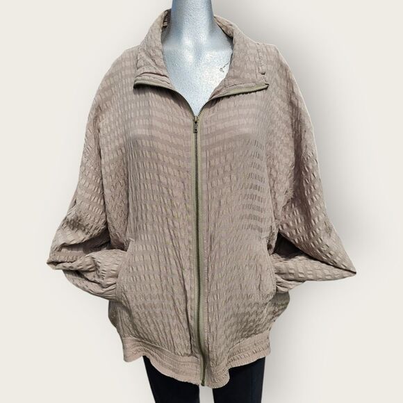 Vintage Passion Collections Oversized Silk Neutral Beige Zip Jacket Large - Picture 1 of 13
